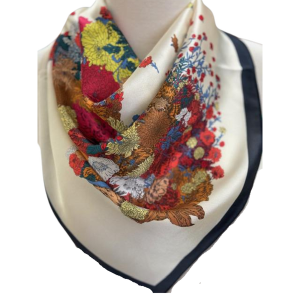 colorful flowers horse silk scarf