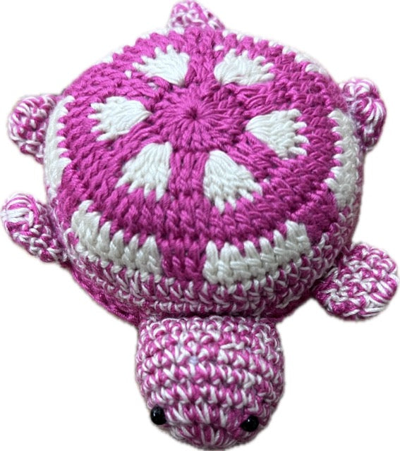 Crochet turtle tape measure pink