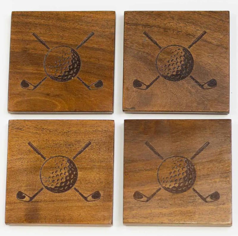 Golf etched wood coasters