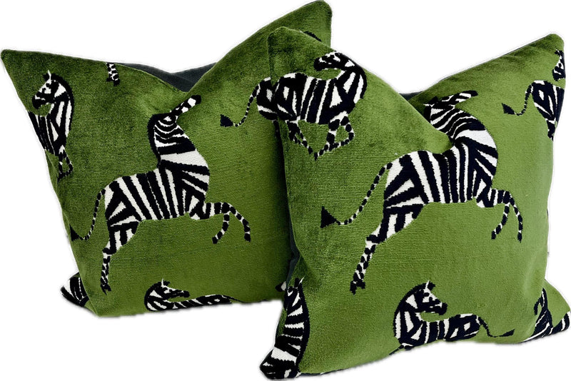 Green and black velvet with zebra print custom pillow