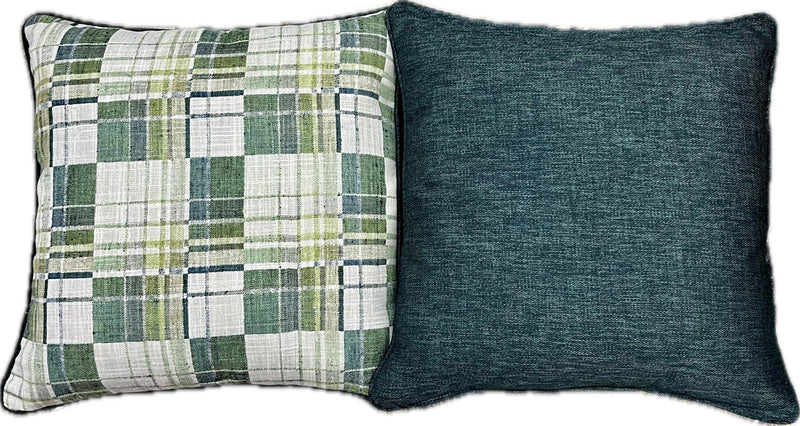 Green and cream plaid with green back custom pillow