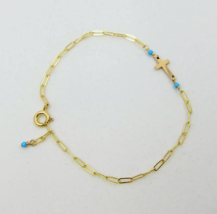 J Mills Tiny Cross Turquoise Bracelet