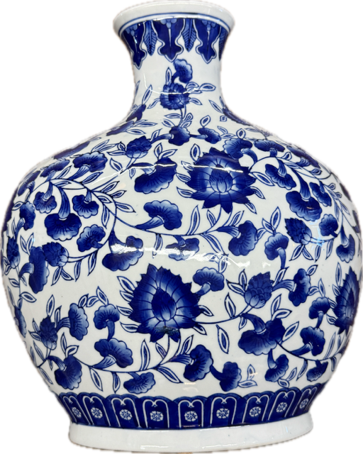 Large Blue and White chinoiserie Vase