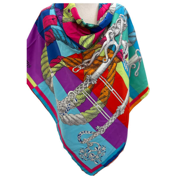 Multi color ropes motif silk scarf