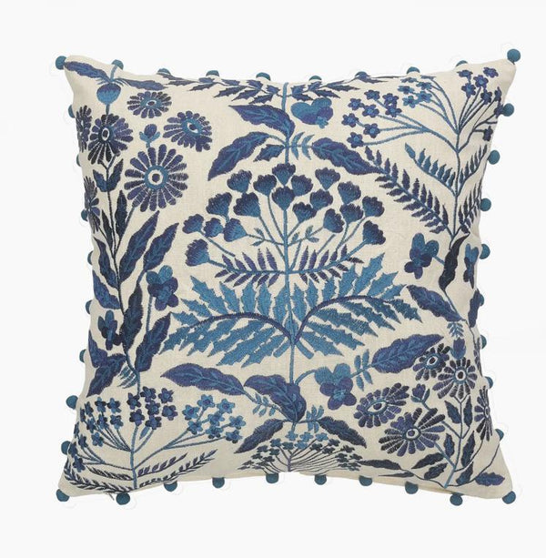 Off white and navy bohemian floral pillow
