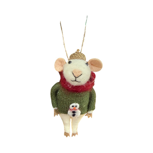 Wool Felt Mouse in Hat & Sweater Ornament