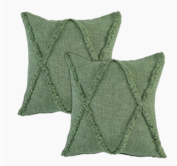 Green woven cotton pillow