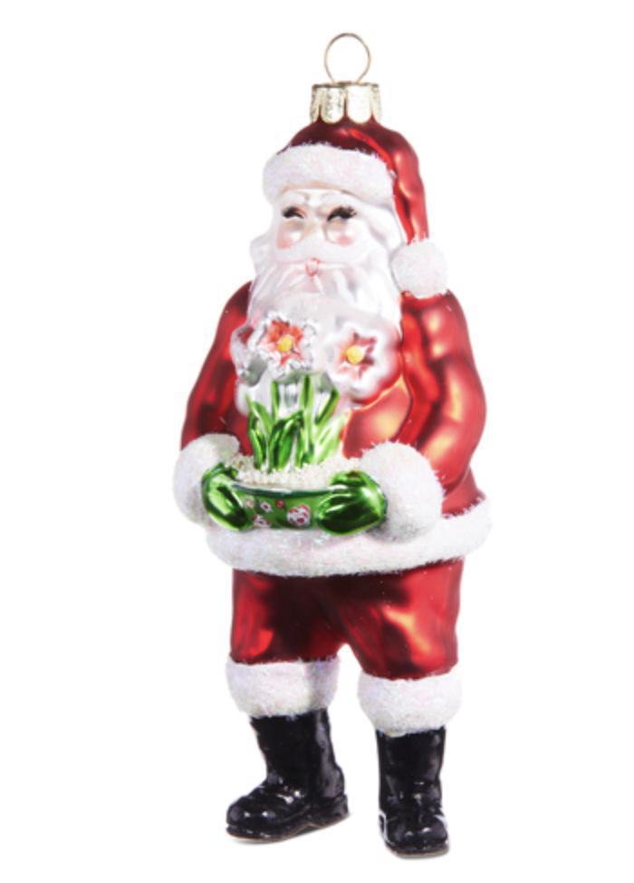 Santa with amaryllis ornament