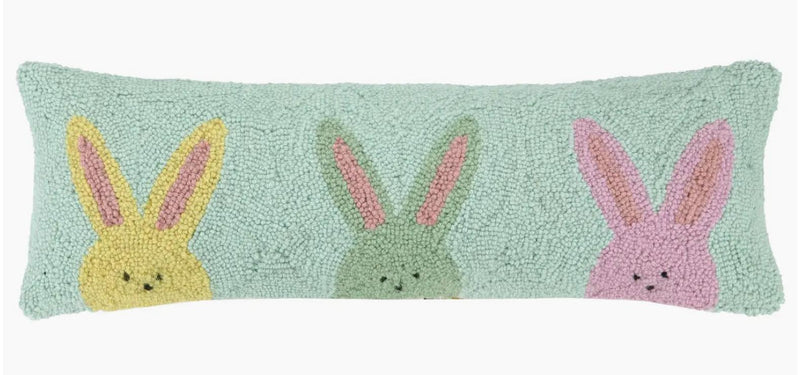 Three rugee peeps type bunnies hook pillow