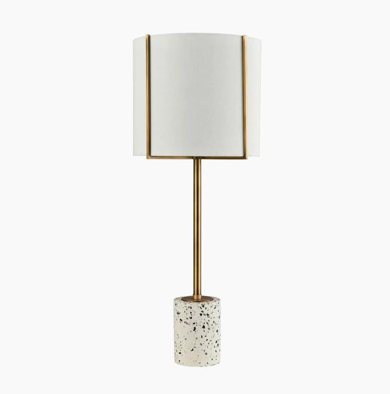 Trussed table lamp with white linen shade
