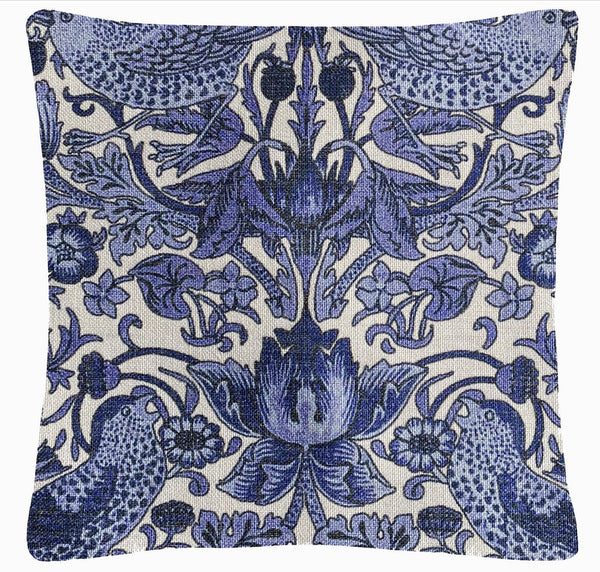 William Morris Blue Floral & Bird Pillow