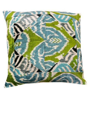 Turquoise Silk Velvet Patchwork Pillow