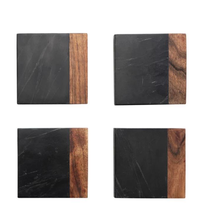 Marble and Acacia wood Coasters set/4