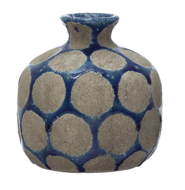 Blue Terra-cotta Vase with Dots
