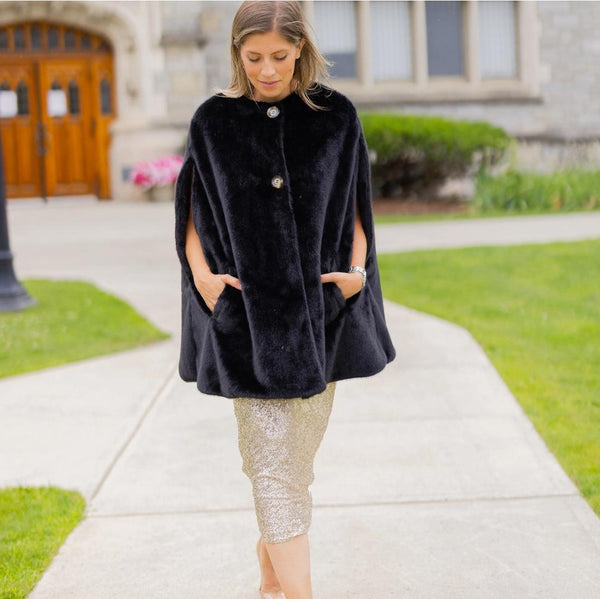 Pretty Rugged Luxe Black Faux Fur Poncho