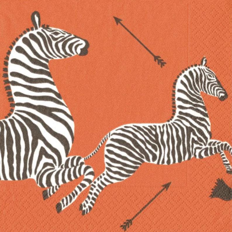 Caspari Zebras Orange Cocktail Napkins - Thumbnail 3