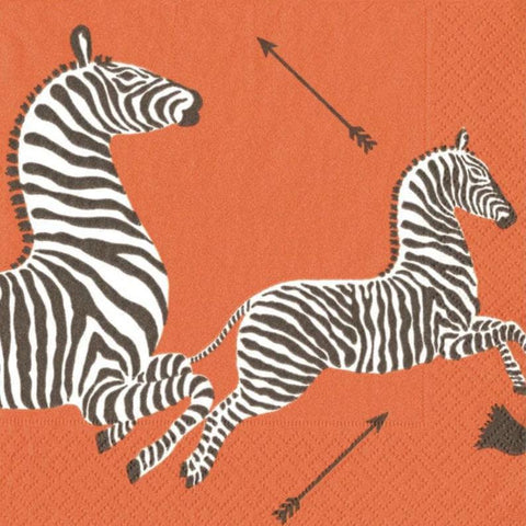 Caspari Zebras Orange Cocktail Napkins