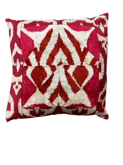 Red/White Silk Velvet Patchwork Pillow