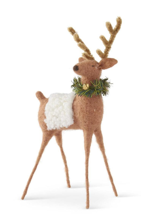 Tan Wool Reindeer w/Wreath & Bell