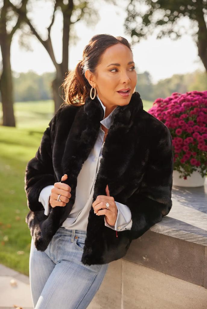 Pretty Rugged Black Faux Fur Reversible Bomber Jacket