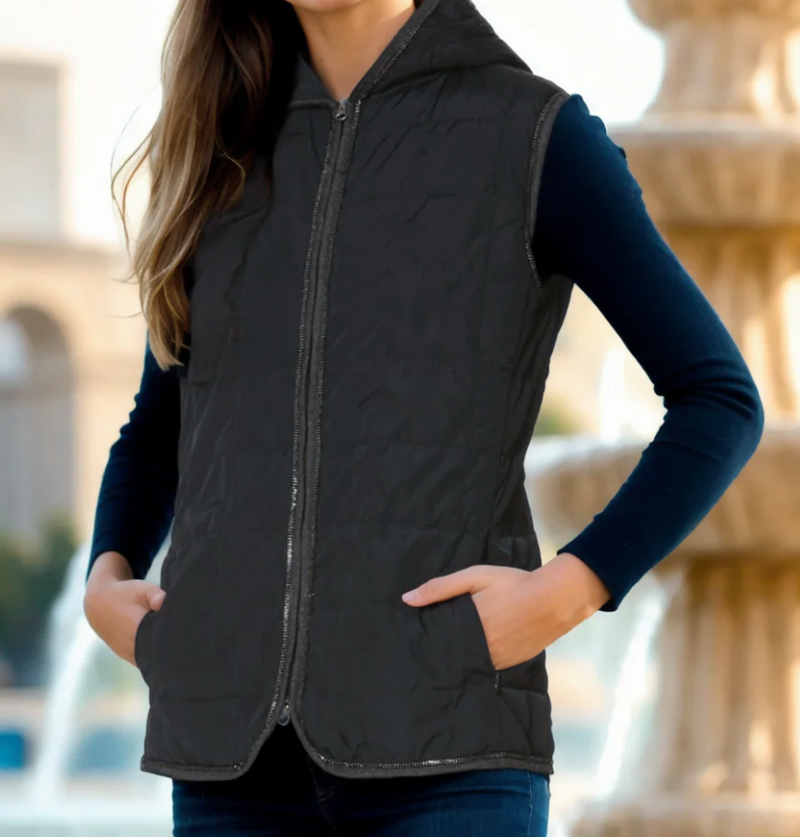 Ciao Milano Aisa Charcoal Puffer Vest w/Hood