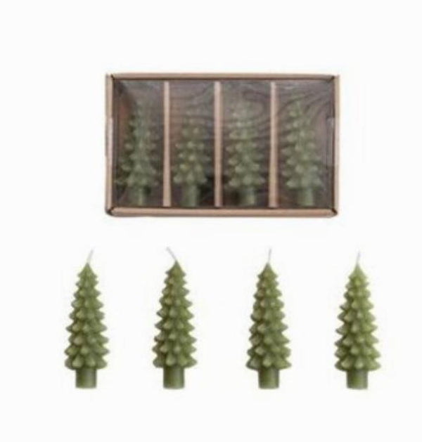 4" Green Tree Shaped Tapers S/4
