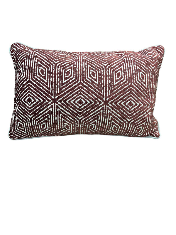 Cut Velvet Rust and Beige Aztec Pattern Pillow