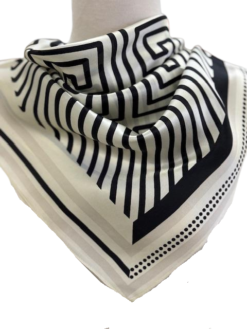 Black and white geometric silk scarf
