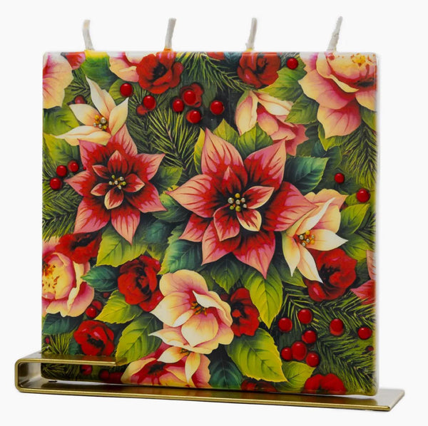 Flatyz Red Pointsettias & Christmas Square Candle