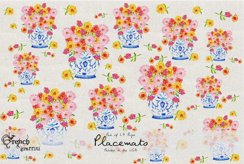 Ginger Jar with Zinnias Paper Placemats