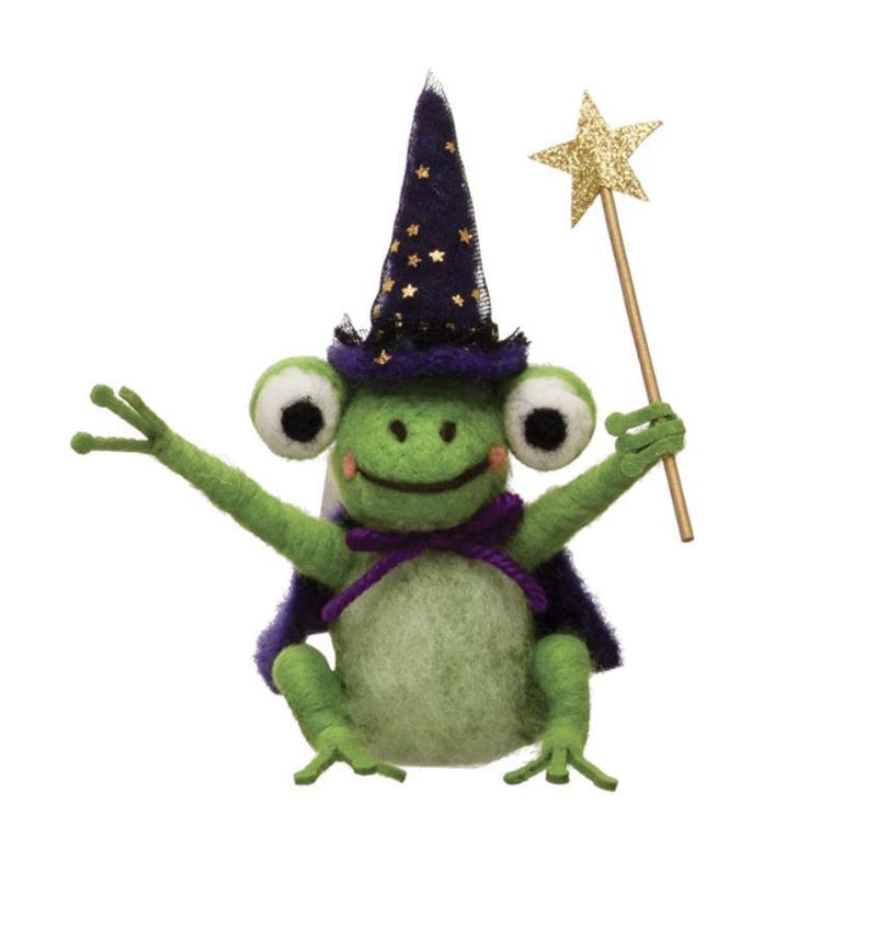 Wool Felt Wizard Frog w/Hat & Wand