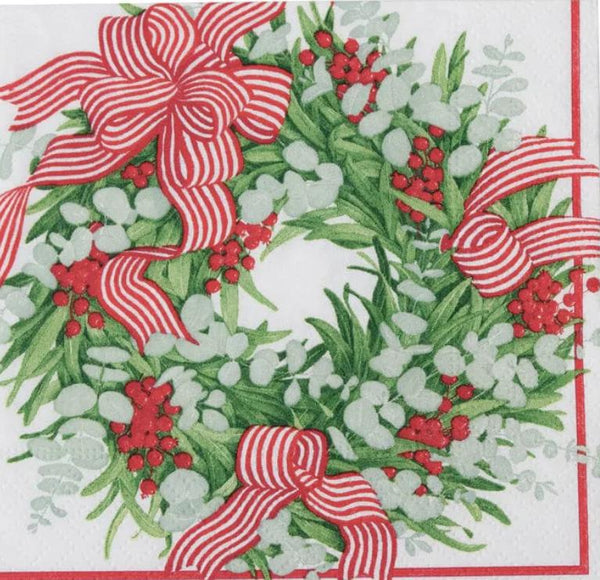 Caspari Ribbon Stripe Wreath Napkin
