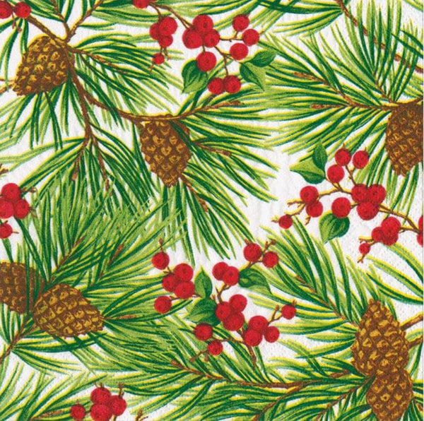 Caspari Evergreen and Berries White