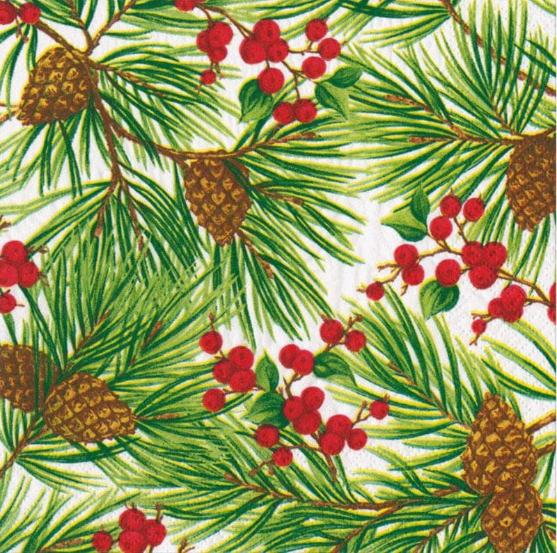 Caspari Evergreen and Berries White