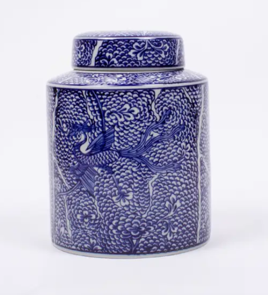 cerulean blue cylindrical koi fish jar,