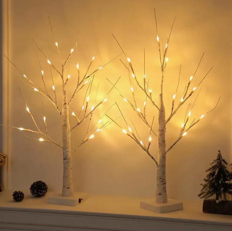 Table Birch Tree 18 Led Battery Operated