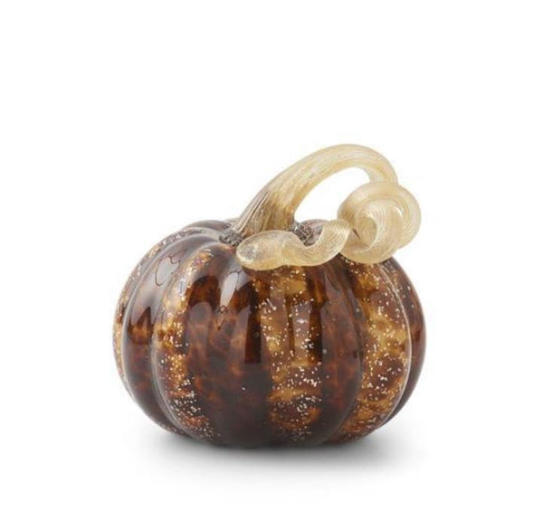 Brown Speckled Handblown Glass Pumpkin