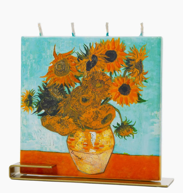 Flatyz Sunflowers on Blue Square Candle