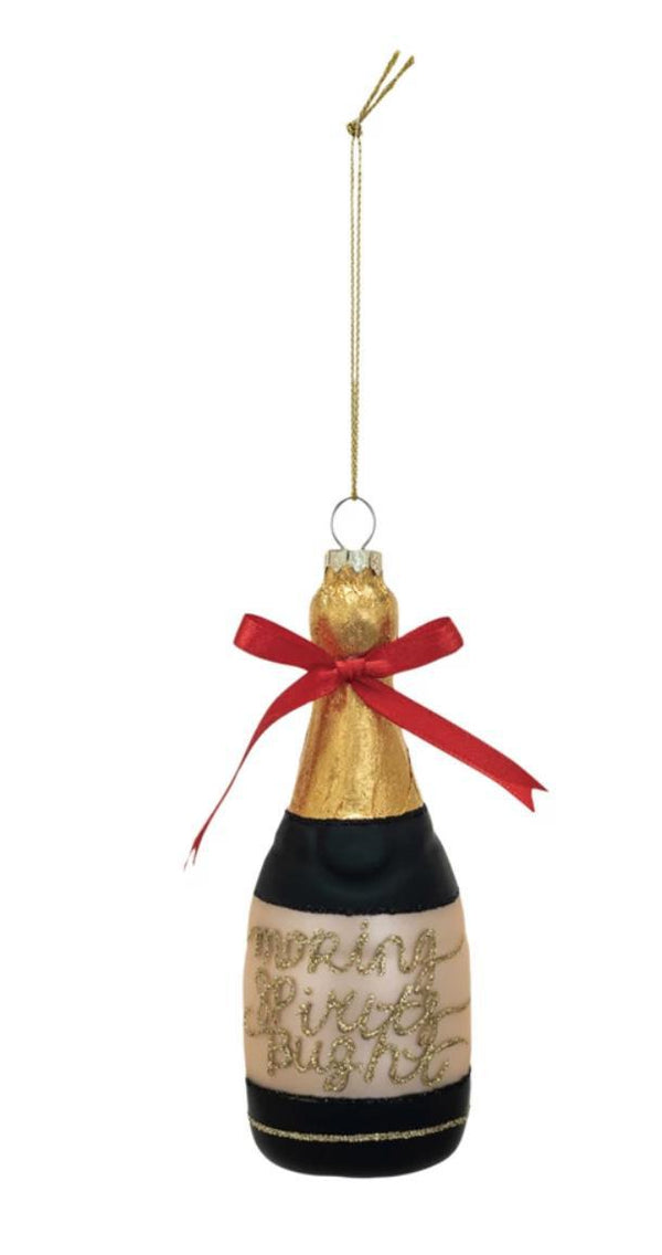 Champagne Bottle Glass Ornament