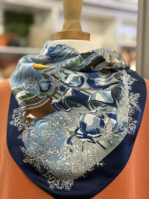 Navy Snow City Silk Scarf
