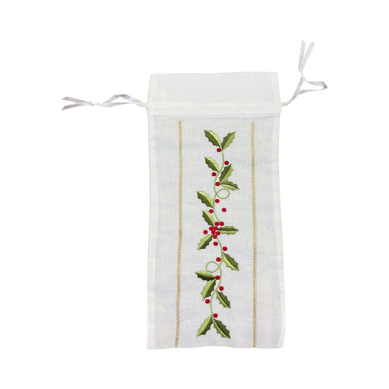Christmas Embroidered Linen Wine Bag