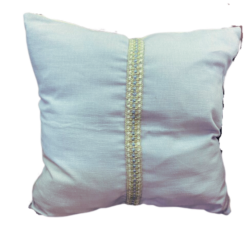 Blue Linen Pillow with Center Trim