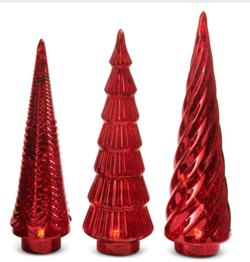 Lighted Red Tabletop Trees