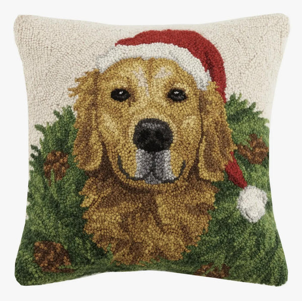 Golden Retriever Dog with Wreath Hook Pillow