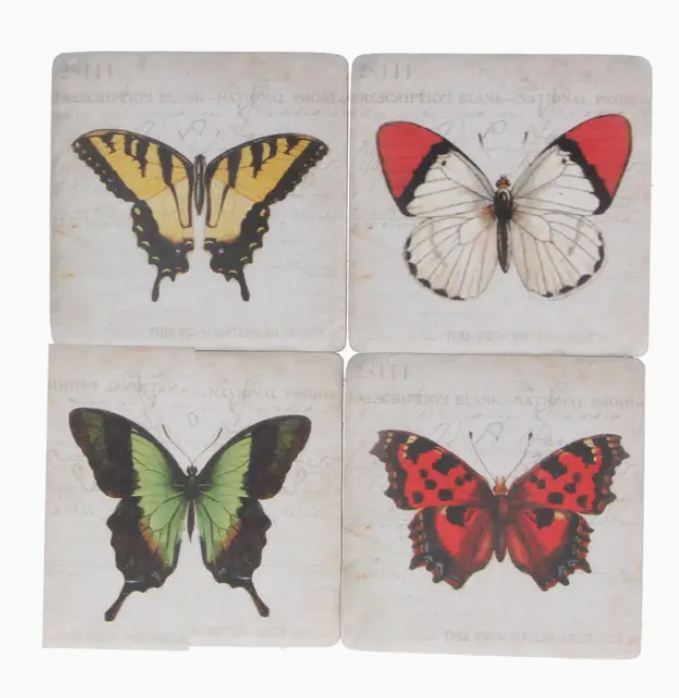 S/4 Bright Butterfly Resin Coasters