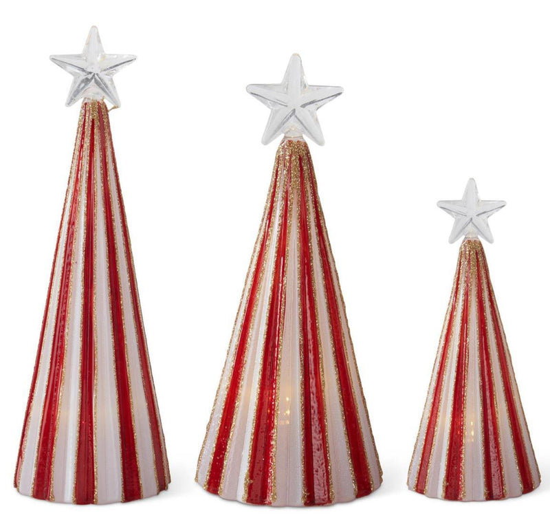 Red & White Striped LED Star Topped Trees