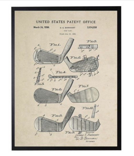 Watercolor Golf Club Iron Patent Illustration