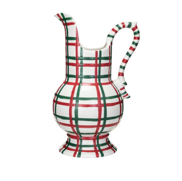 Red, Green and White Plaid Stoneware Pitcher