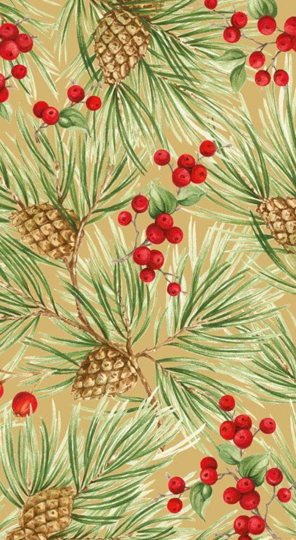 Caspari Evergreen and Berries Gold