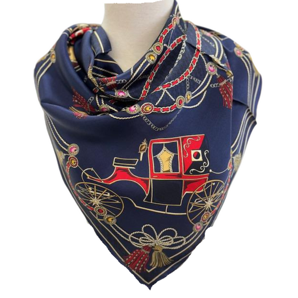 Navy carriage silk scarf
